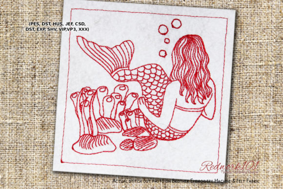Cute Mermaid Redwork Embroidery Design Review