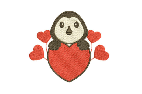Penguin with Hearts: A Sweet Embroidery Design for Gifts